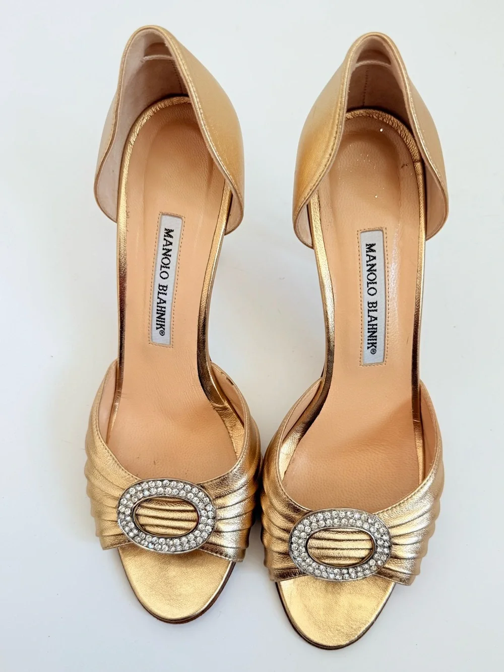 Manolo Blahnik Sedaraby Gold Crystal D’Orsay Heels 39.5 SATC Carrie Bradshaw